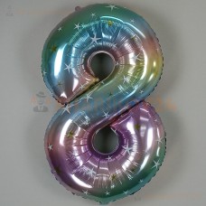 Шар (34''/86 см) Цифра, 8 Радужные искры, Градиент
